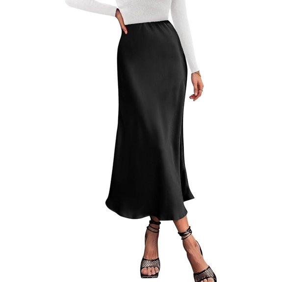 BTFBM Women's Satin High-Waist Midi Skirt