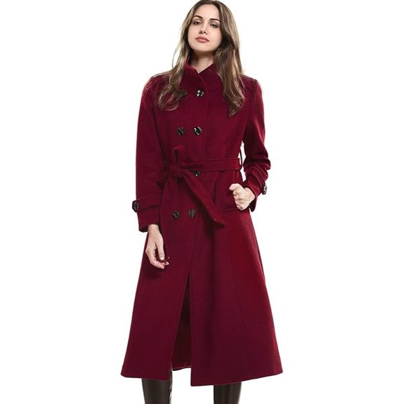 Escalier Women's Wool Trench Coat Winter Double-Breasted Jacket with Belts