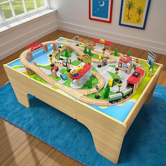 Wooden Train Set & Table with Storage for Kids