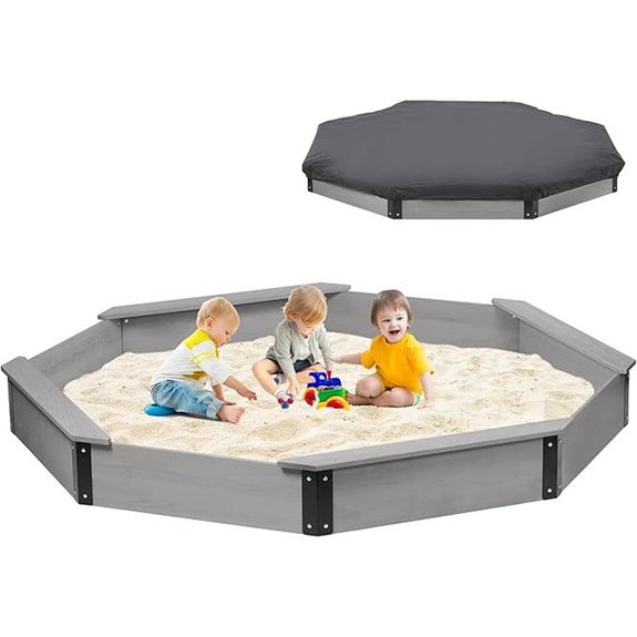 Large Wooden Octagon Sandbox with Cover for Kids