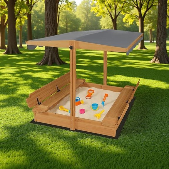 Large Wooden Outdoor Sandbox with Cover and Canopy