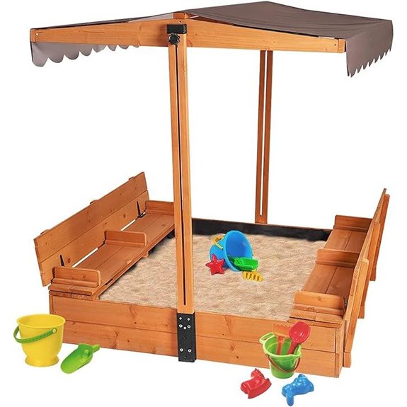 Large Wooden Sandbox with Cover and Foldable Bench