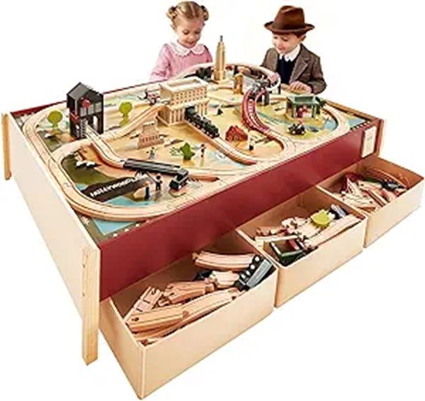 Tiny Land Wooden Train Table & Set for Kids