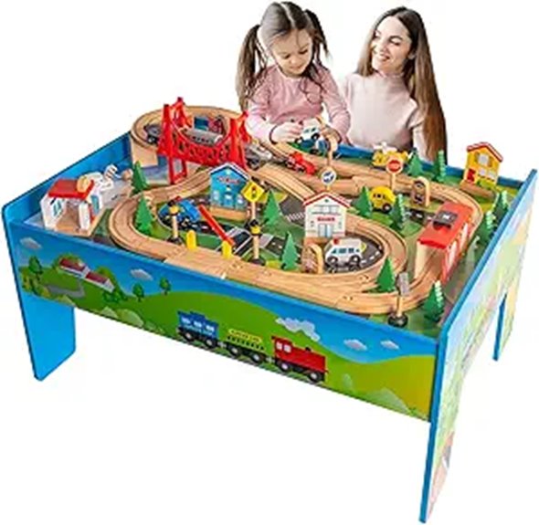FUNPENY Wooden Train Table and Railway Set for Kids