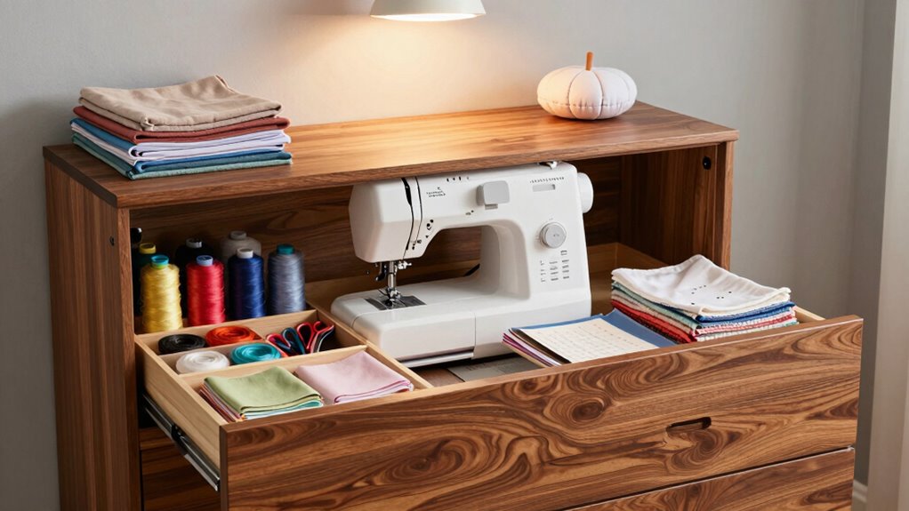 organized efficient sewing workspace