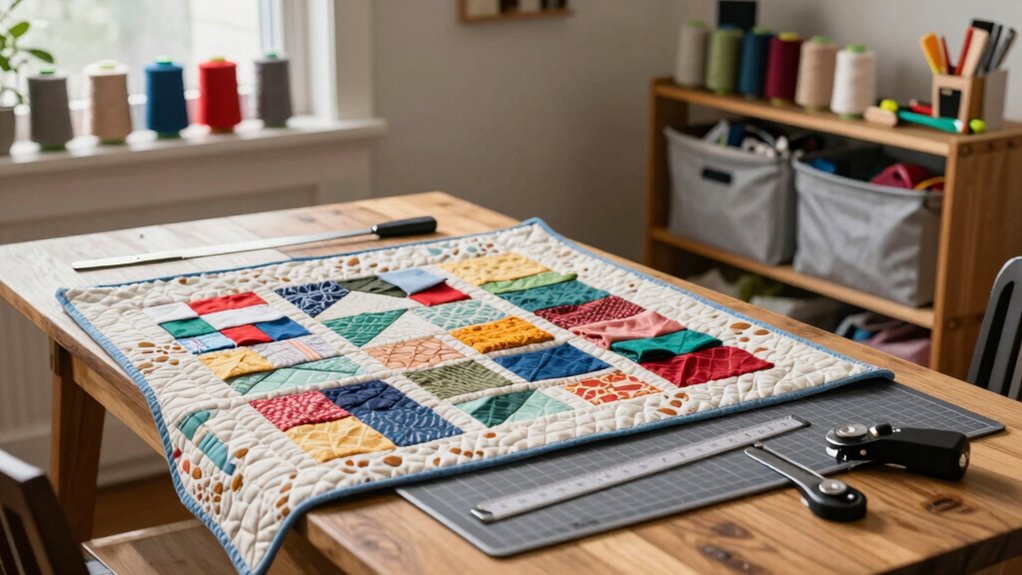 organized quilting workspace setup