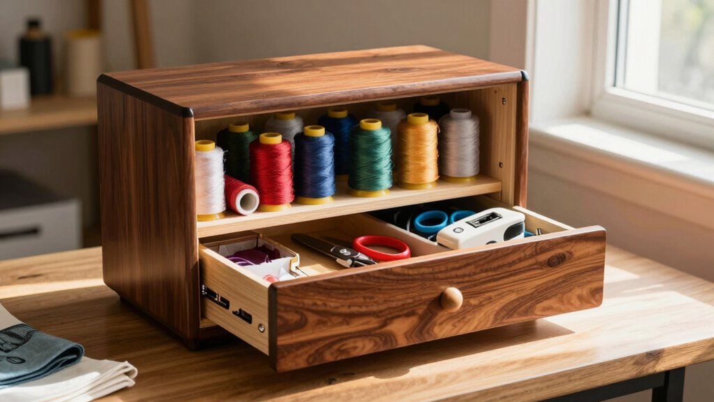 organized sewing studio workspace