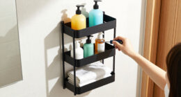 She Put A 5-Tier Shelf Behind Her Bathroom Door