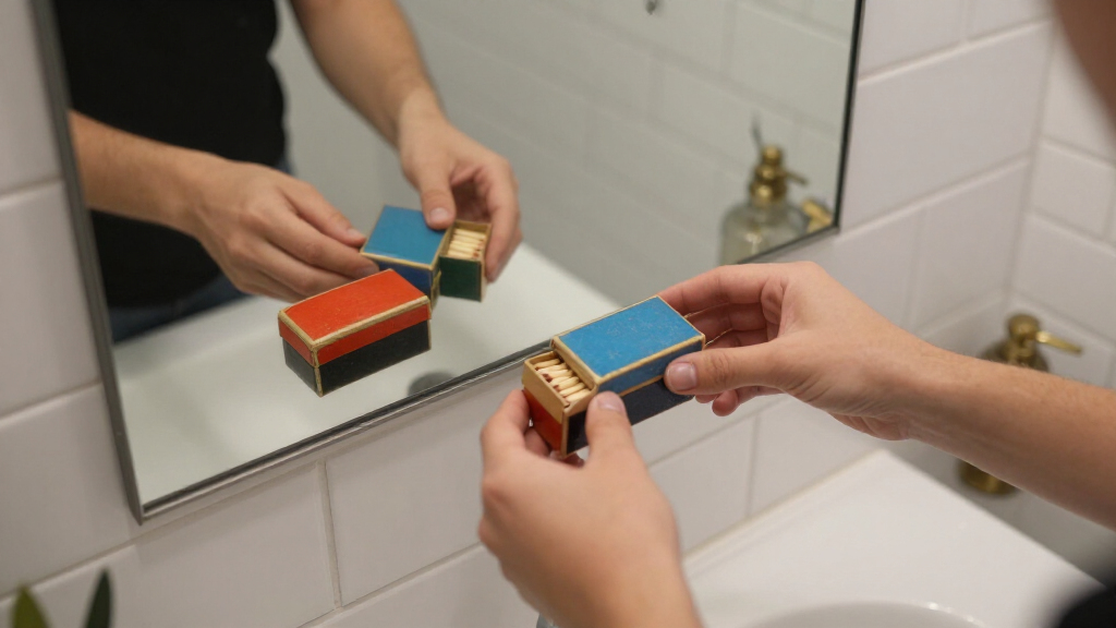 She Put Vintage Matchboxes On Her Tiny Bathroom Mirror, And It’s The Cutest Storage I’ve Seen