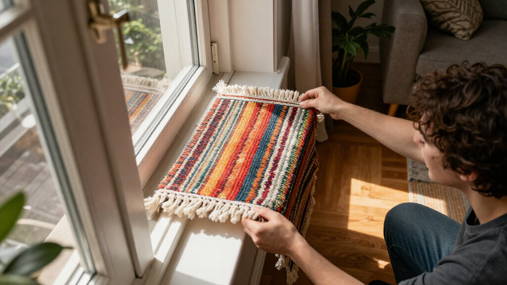 Not Curtains Or Blinds: She Transforms Rugs For A Budget-Friendly Way To Cover Windows
