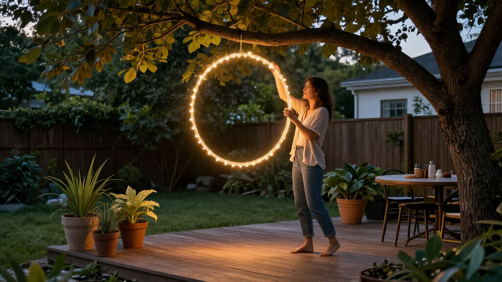 Say Goodbye To Pricey Outdoor Lights — Use A Hula Hoop To Brighten Your Yard