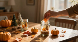 Transform Plain Glass Jars Into Fall-Inspired Snow Globes With A Whimsical DIY